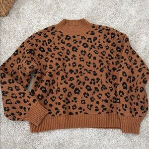 Leopard Print Brown Sweater - L TALL